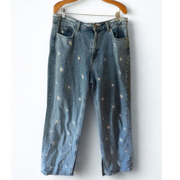 Mica Daisy Embroidered Wide Leg Jeans High Rise Denim Pants Size 32 - Picture 1 of 8
